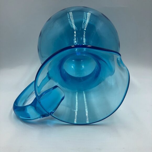Blue Glass Pitcher Handblown Beverage Entertaining Drinkware Serveware - Picture 10 of 14